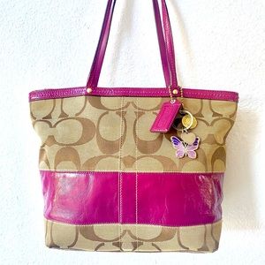 COACH signature monogram purple shoulder tote bag